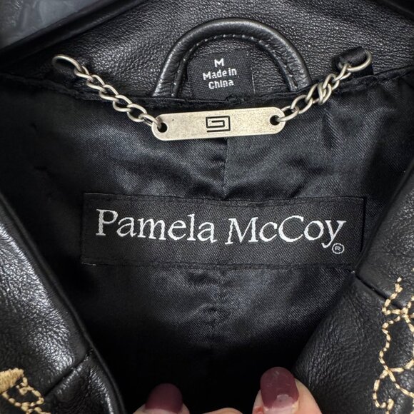 Pamela McCoy Black Leather Jacket Embroidery Beaded Women's Medium Boho Casual - Picture 7 of 13